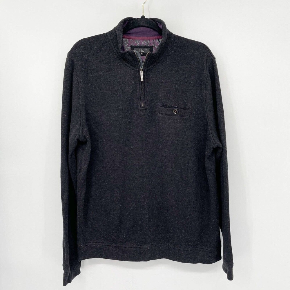 Ted Baker Mens Valerio Quarter Zip Sweater Size XL Black Pullover‎ Wool Blend